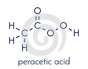 Peracetic acid peroxyacetic acid, paa disinfectant molecule. Organic peroxide commonly used as antimicrobial agent. Skeletal.