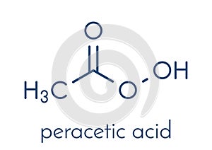Peracetic acid peroxyacetic acid, paa disinfectant molecule. Organic peroxide commonly used as antimicrobial agent. Skeletal. photo