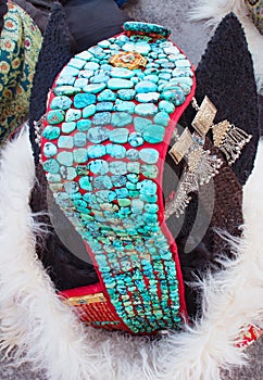 Perakh perak traditional Tibetan headdress with turquoise stones