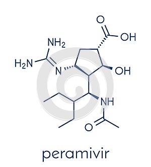 Peramivir influenza drug molecule neuraminidase inhibitor. Skeletal formula. photo
