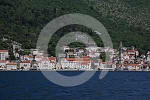 Perast city in Kotor bay, Boka Kotorska, Montenegro, fjord