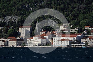 Perast city in Kotor bay, Boka Kotorska, Montenegro, fjord