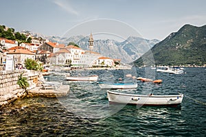 Perast historical port town in Montenegro, Balkan in Boka Kotorska bay