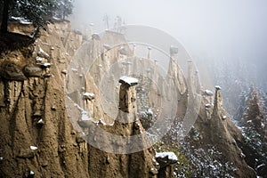 Perca Earth Pyramids under the mist