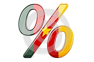 Percent with Cameroonian flag, 3D rendering