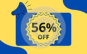 56 percent discount. yellow, blue and black banner for promotion and offers big sale. photo
