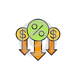 percent down, reduce interest rate icon