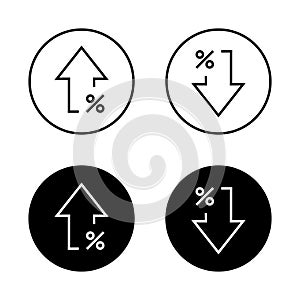Percent growth and decline arrow icon on black circle. Increase and decrease percentage concept