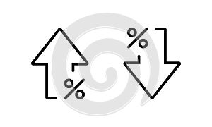 Percent growth decline arrow icon. Increase and decrease percentage sign symbol