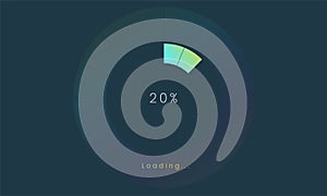 20 percent loading user interface, A Futuristic loading icon, colorful loading tap menu UI, use for Download progress, web design