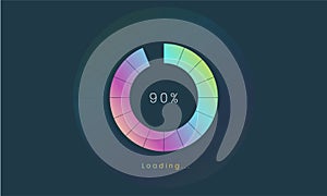 90 percent loading user interface, A Futuristic loading icon, colorful loading tap menu UI, use for Download progress, web design