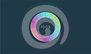 100 percent loading user interface, A Futuristic loading icon, colorful loading tap menu UI, use for Download progress, web design