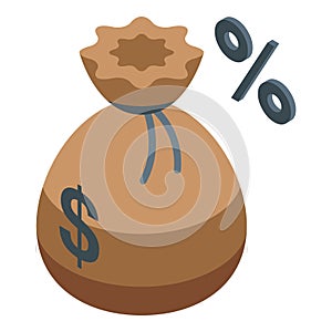 Percent money bag icon isometric vector. Dollar finance