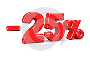 25 percent off discount sign. Red text is isolated on white.