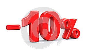 10 percent off discount sign. Red text is isolated on white.