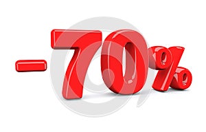 70 percent off discount sign. Red text is isolated on white.