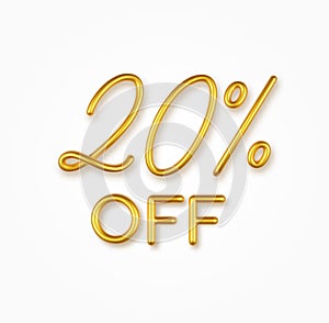 20 percent off golden realistic text on a light background.