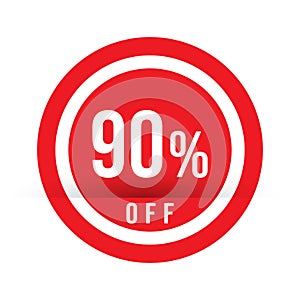 90 percent off - red sale stamp - special offer sign. Vector illustration