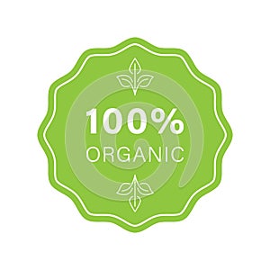 100 Percent Organic Green Icon. Bio Healthy Eco Food Stiker. Natural Product Stamp. Ecology Product Vegan Food Sign