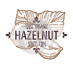 100 percent organic hazelnut in shell and cracked open label for all natural food packaging design