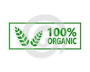 100 percent organic label. green eco badge. Sticker. Vector illustration.