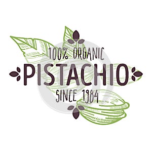 100 percent organic pistachio nut with shell half opened label for all natural food packaging design