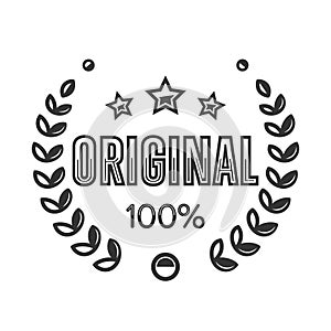 100 percent original, label with a laurel wreath. Vector illustration eps 10