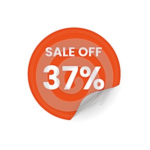 37 percent peeling sticker orange color for sale off promotion concept, orange circle price tag, poster vector illustration