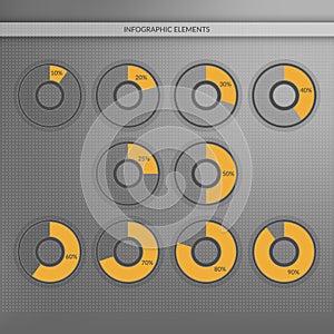 10 20 25 30 40 50 60 70 80 90 percent pie chart symbols. Percentage vector infographics. Illustration for business, marketing photo