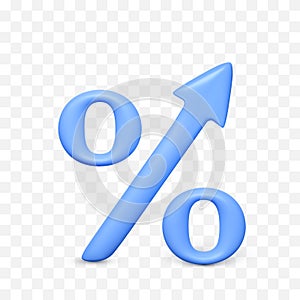 Percent rise arrow icon. Economic growth concept. 3D render of interest sign with arrow