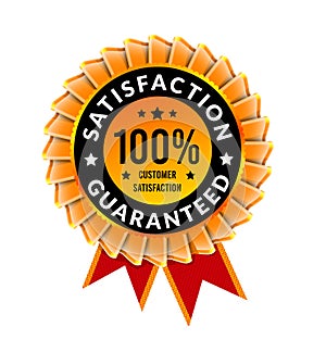 100 percent satisfaction guaranteed. Badge with ribbon template. Vector illustration