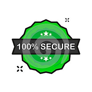 100 percent Secure badge green Stamp icon in flat style on white background. Vector illustration.