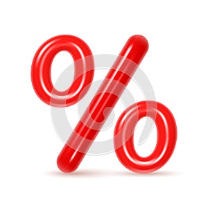 Percent sign, glossy style with reflections. Red discount percentage. Big sale. Loans, installments economy and finance