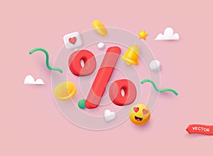 Percent sign. Percentage, discount, sale, promotion concept. 3D Web Vector Illustrations