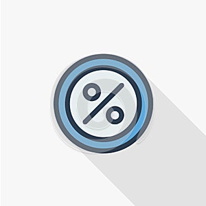 Percent sign, Percentage. Shop discoun thin line flat color icon. Linear vector symbol. Colorful long shadow design.