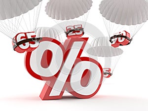 Percent symbol with parachuting numbers