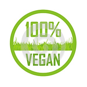 100 percent Vegan food logo stamp with text and numeral photo
