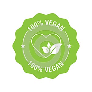 100 percent vegan logo vector icon. Vegetarian organic food label badge with leaf. Green natural vegan symbol