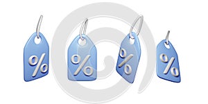 Percentage 3D icon on price tags set. Discount sale deal label