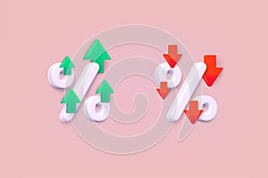 Percentage with arrow up and down. Percentage arrow with percent sign. Design concept for banking, credit, interest rate, finance