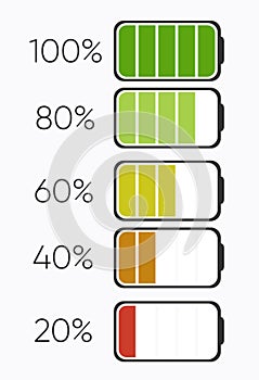 Percentage of charging or Charging level Battery. Batteries charging icon. Electricity symbol - energy sign. Power Battery