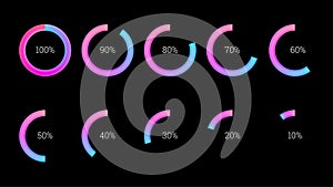 Percentage infographics elements set in shape of flat gradient ring