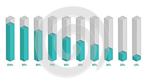 Percentage infographics vector illustration in shape of isometric bars