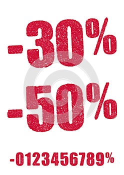 Percentage numbers red ink stamps