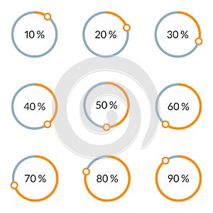 Percentage pie chart set. Circle percent diagram or chart with progress bar. Infographic design template for business process