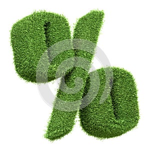 A percentage sign depicted with lush green grass isolated on a white background