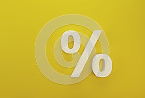 Percentage sign symbol icon white on yellow background