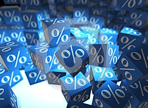 The percentage signs on cubes - 3d rendering