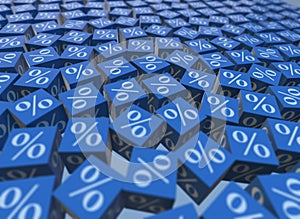 The percentage signs on cubes - 3d rendering