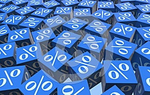 Percentage signs on cubes - 3d rendering